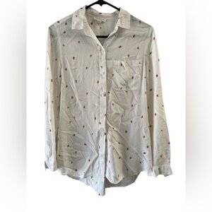 White strawberry long sleeve button down shirt